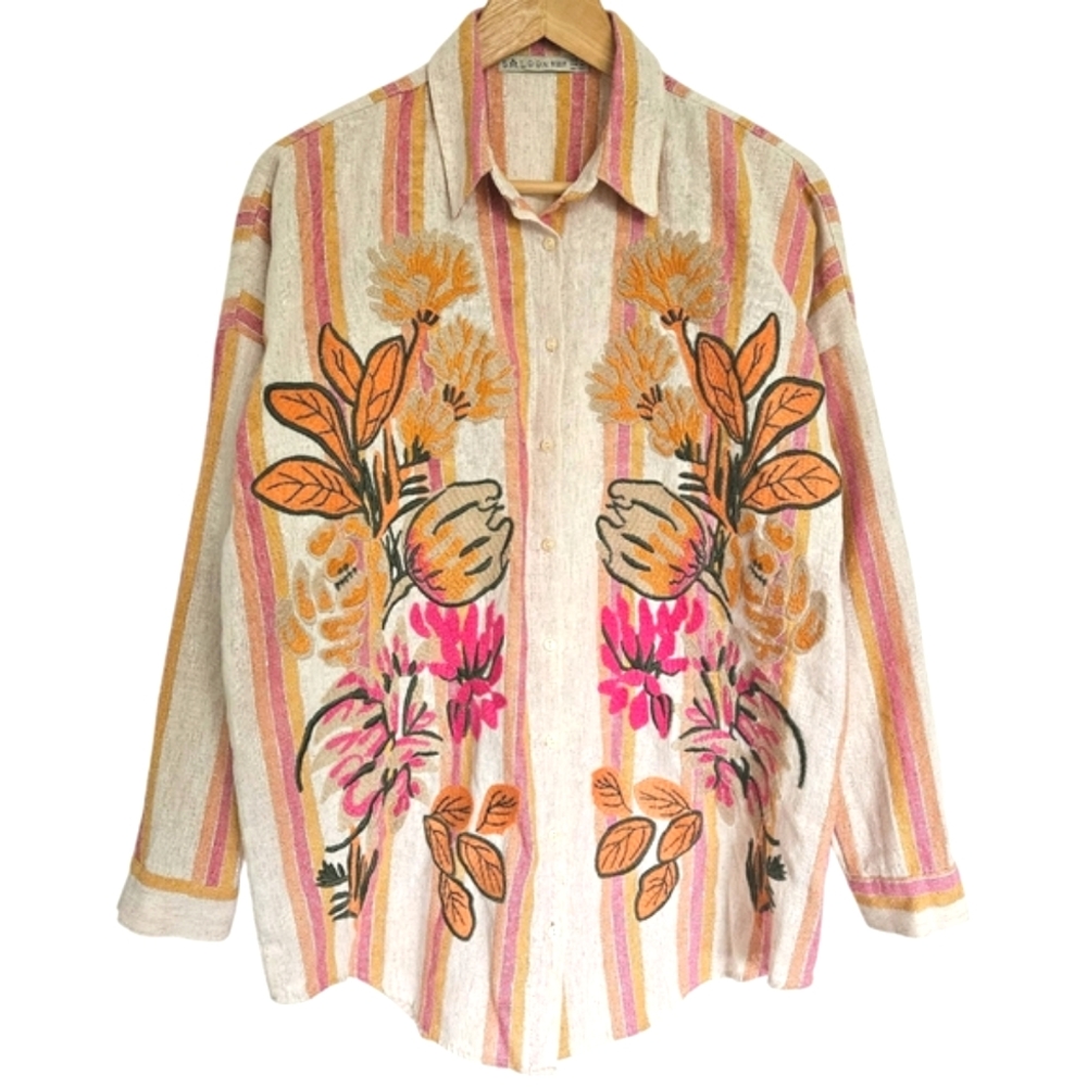 SALOON Turkey floral embroidered button down shirt